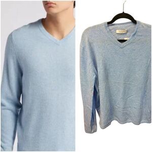 NWT $420 Towne by Elyse Walker 100% Cashmere V-Neck Sweater Men’s Blue S